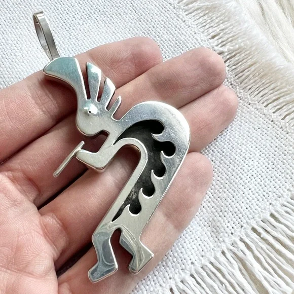 Vintage NATIVE Large Kokopelli Reversible Sterling Silver Southwestern Pendant - Picture 1 of 8